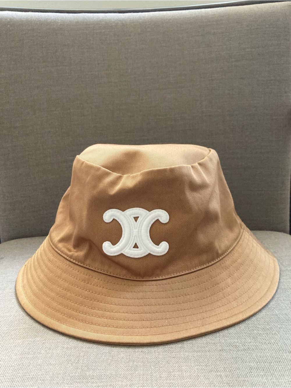 Celine Tan Bucket Hat with White Celine Motif